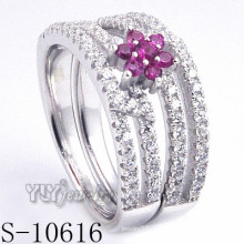 925 prata esterlina flor rosa zircônia mulheres anel (s-10616)
